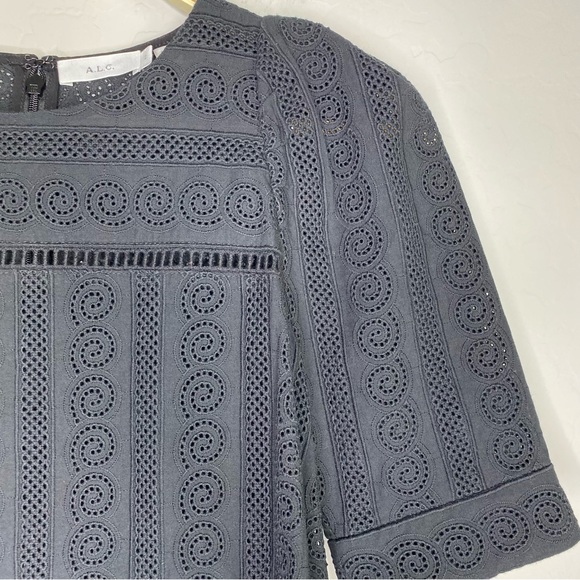 ALC Wallis Embroidered Puffed Sleeves Blouse Black Size 2 - Picture 5 of 11